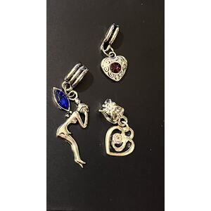 Fairy Tale Hearts Lot of 7 Pendant Rhinestone Silver Tone Charms Pixie Fantasy
